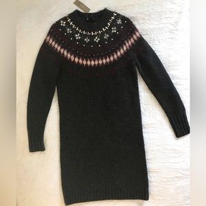 New JCrew Jewel-embellished Fair Isle Crewneck Sweater Dress Pacific SzXS K6159